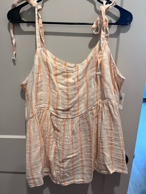 Old Navy Peach and White Striped Tie-Shoulder Tank